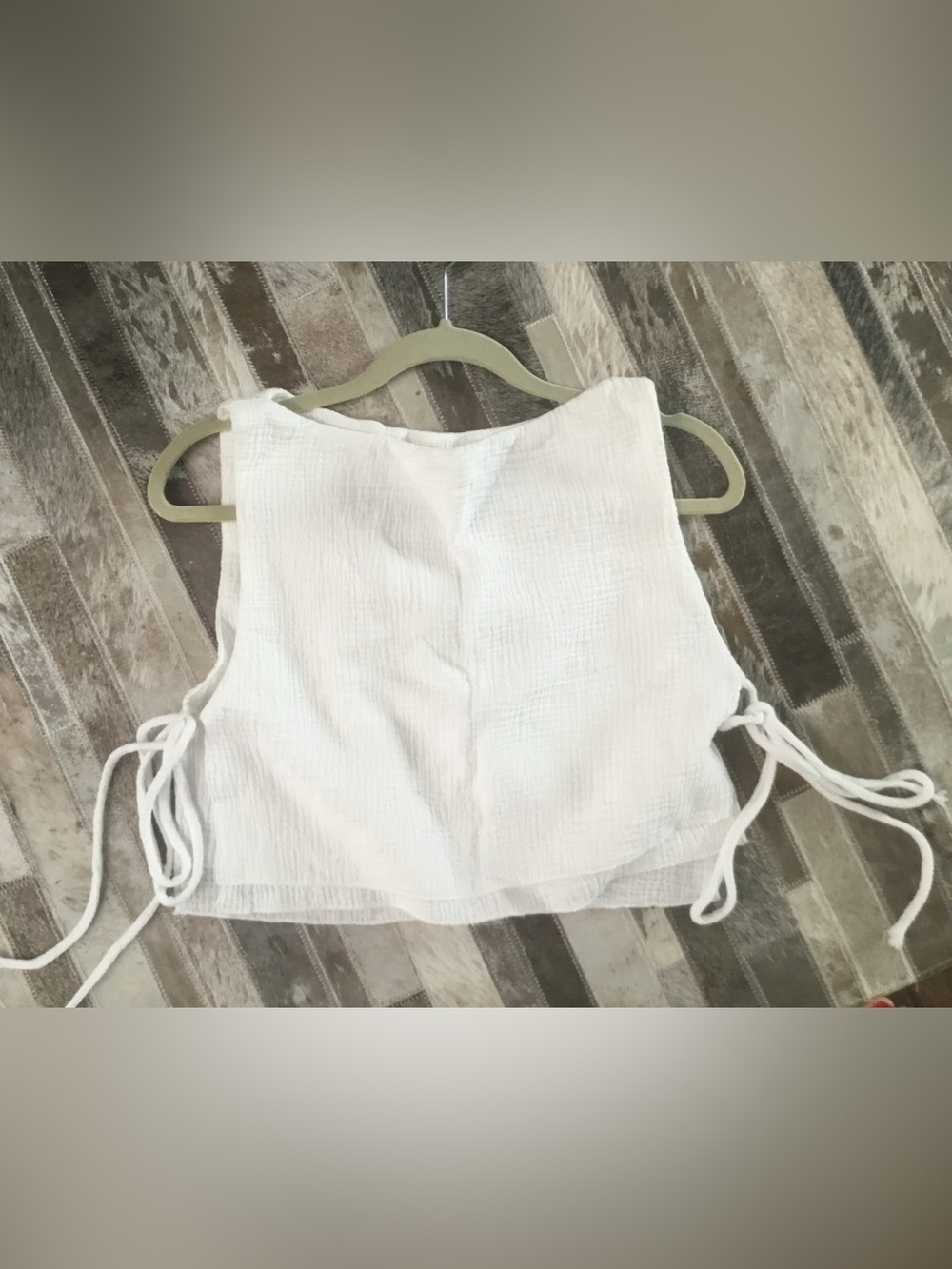 White textured cotton Side tie top xs